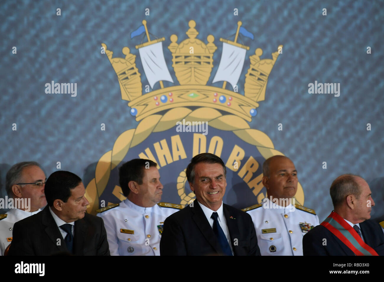 Brasilia, Brazil. 09th Jan, 2019. DF - Brasilia - 09/01/2019 - Possession of the General Commander of the Navy - Jair Bolsonaro, President of the Republic, during the inauguration this Tuesday, January 9, of Ilques Barbosa Junior as Commander General of the Navy in a ceremony held at the Clube Naval . Photo: Mateus Bonomi/AGIF Credit: AGIF/Alamy Live News Stock Photo