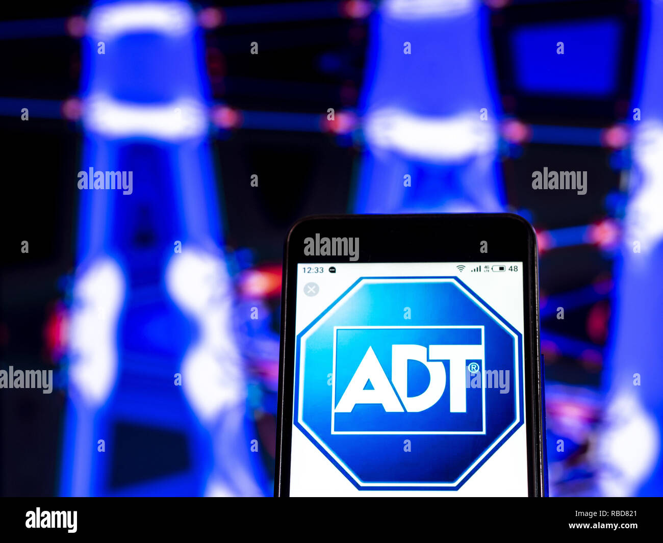 Kiev, Ukraine. 9th Jan, 2019. ADT Security Services, Security company logo seen displayed on a smart phone. Credit: Igor Golovniov/SOPA Images/ZUMA Wire/Alamy Live News Stock Photo