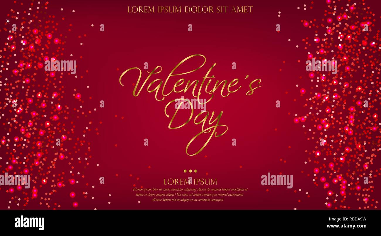 Valentine Day red background with glitter Vector. Shiny glossy banner ...