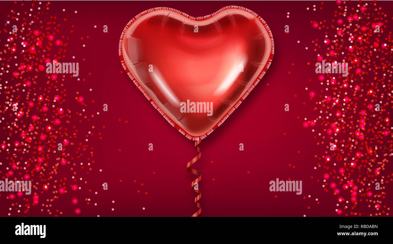 Red balloon heart on glitter background Vector realistic. Valentine day ...