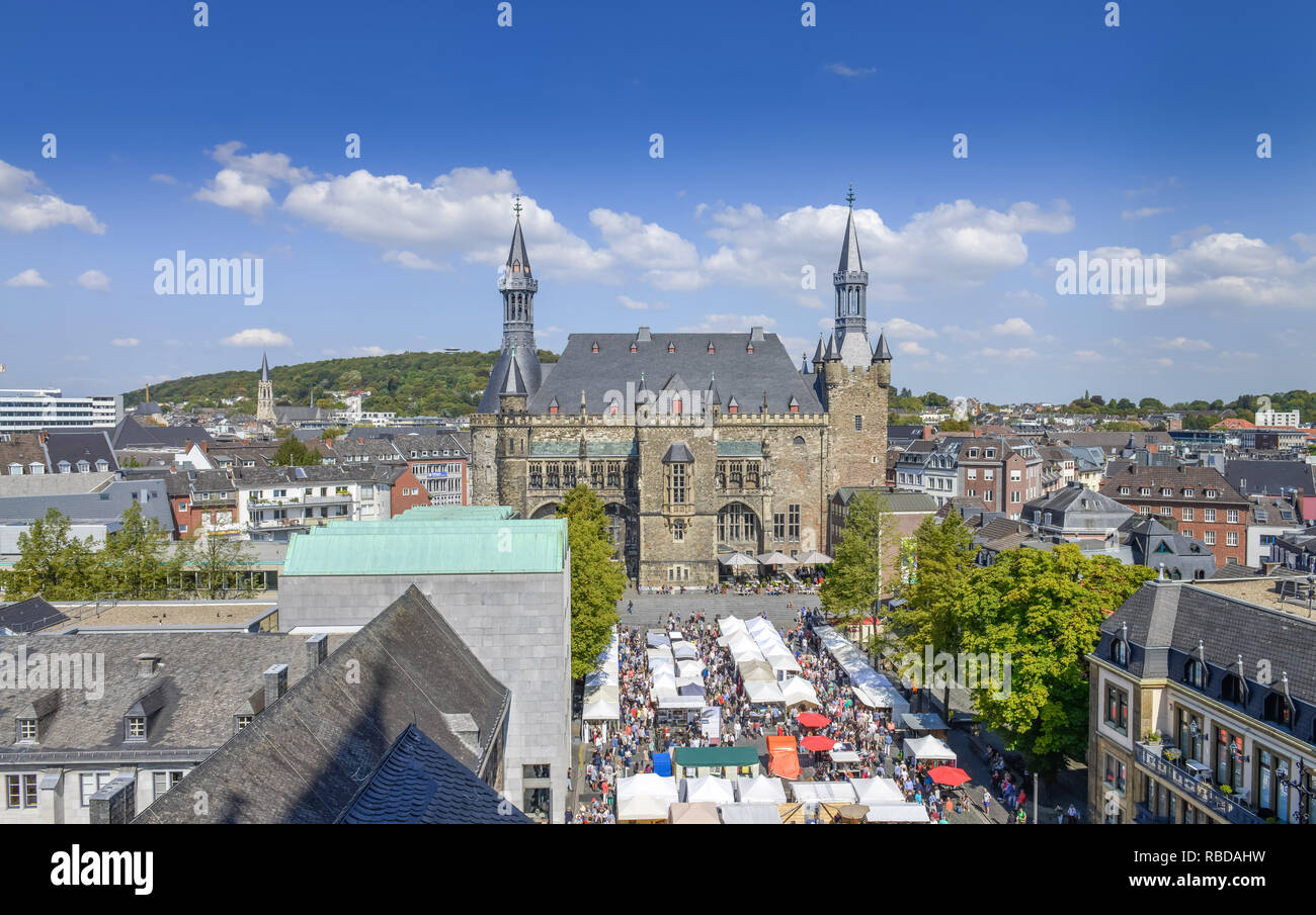 Katschhof, city hall, Aachen, North Rhine-Westphalia, Germany, Rathaus, Nordrhein-Westfalen, Deutschland Stock Photo