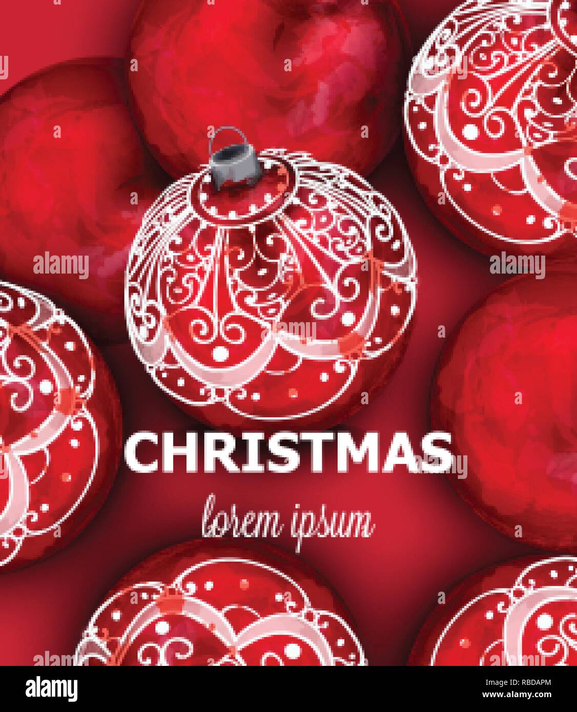 Red Christmas balls Vector decoration banner. Realistic ornamented ...
