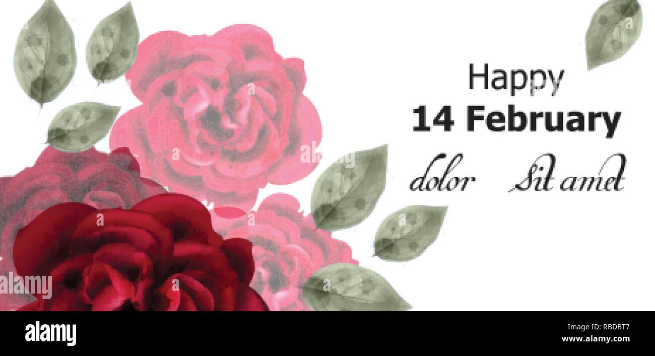 Happy Valentines Day Card Red Roses Watercolor Background