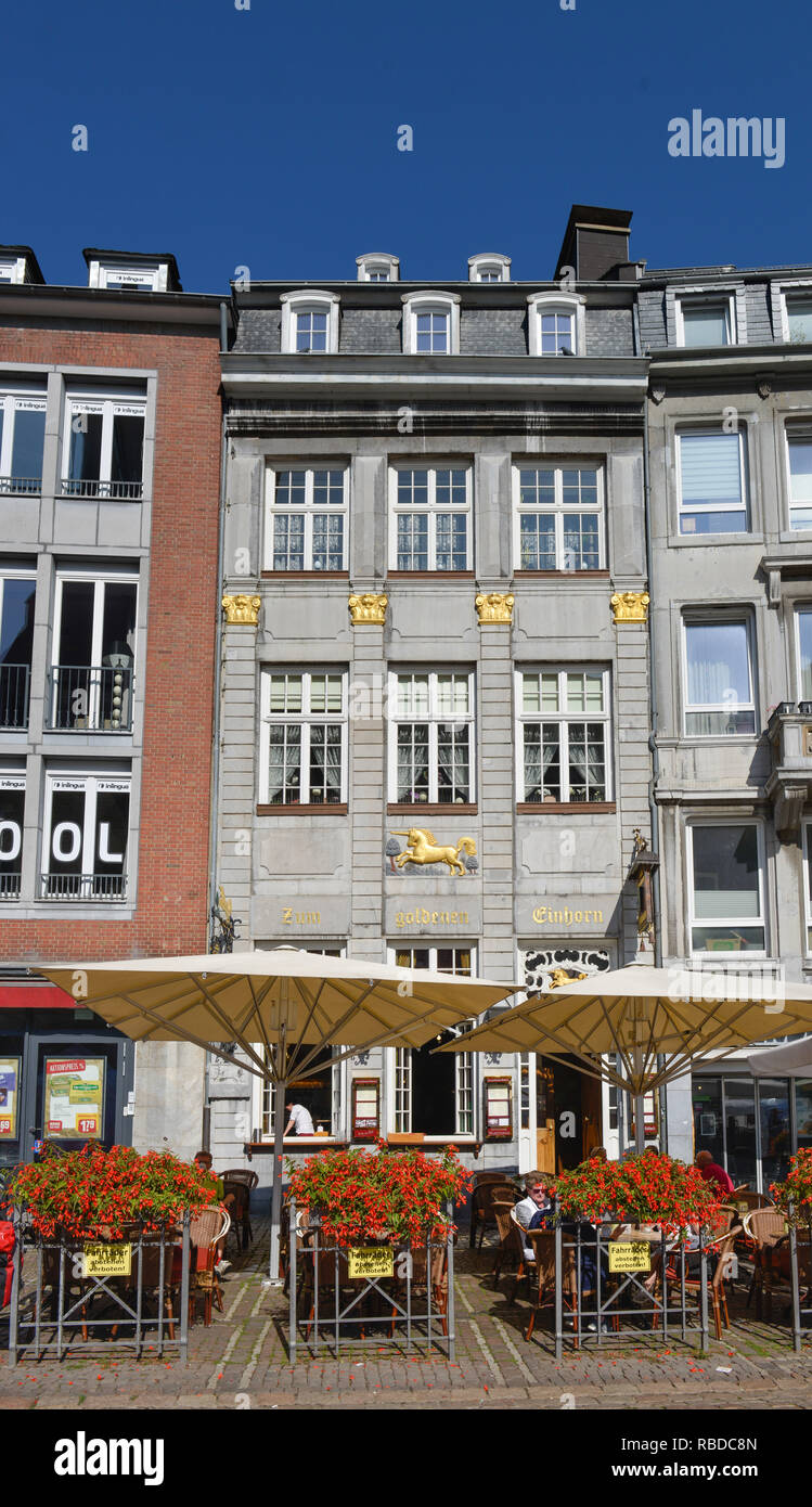 'Restaurant ''to the golden unicorn'', market, Aachen, North Rhine-Westphalia, Germany', Gaststaette 'Zum Goldenen Einhorn', Markt, Nordrhein-Westfale Stock Photo