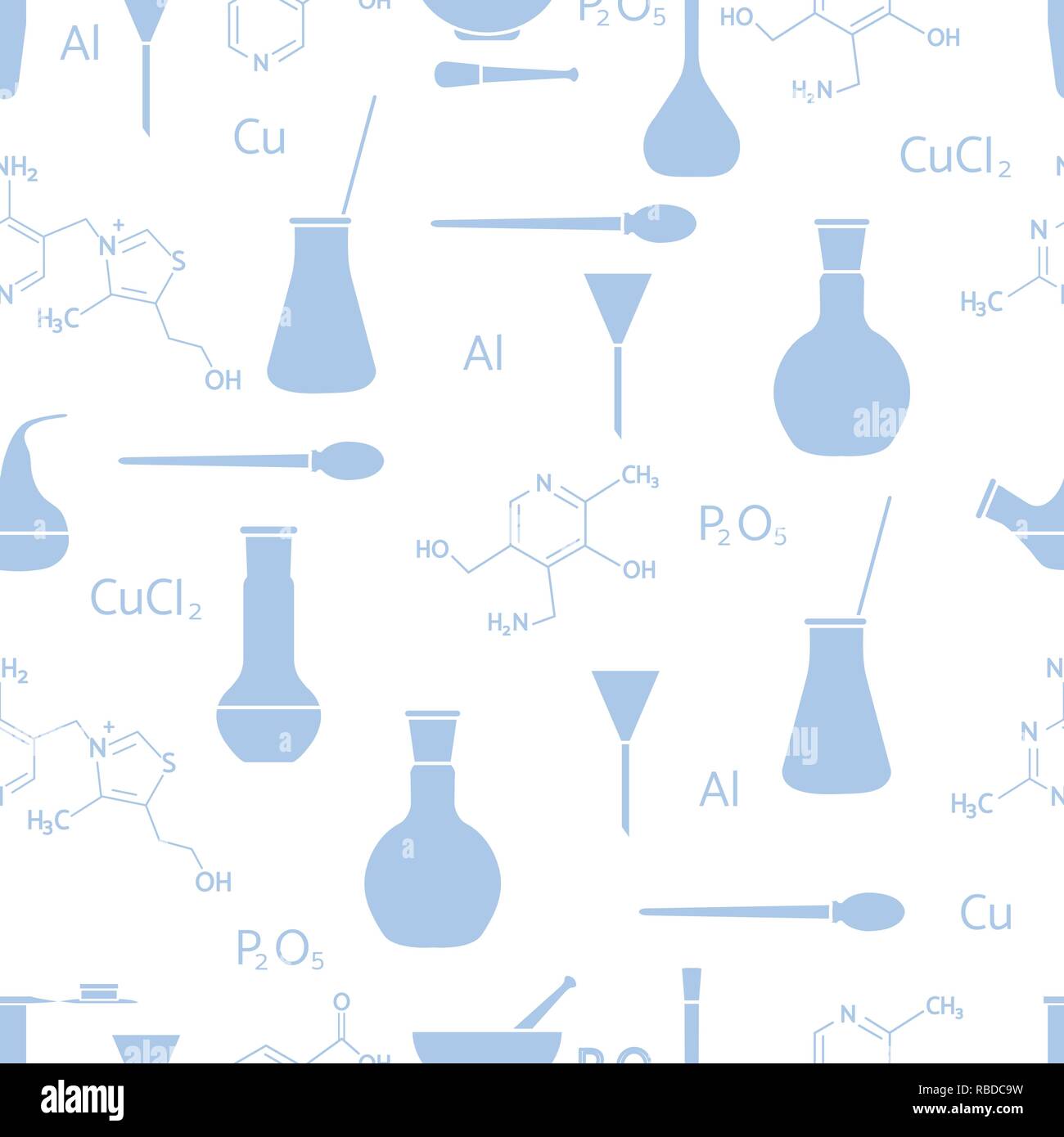 Scientific vector seamless pattern with flasks, test tubes, beakers ...