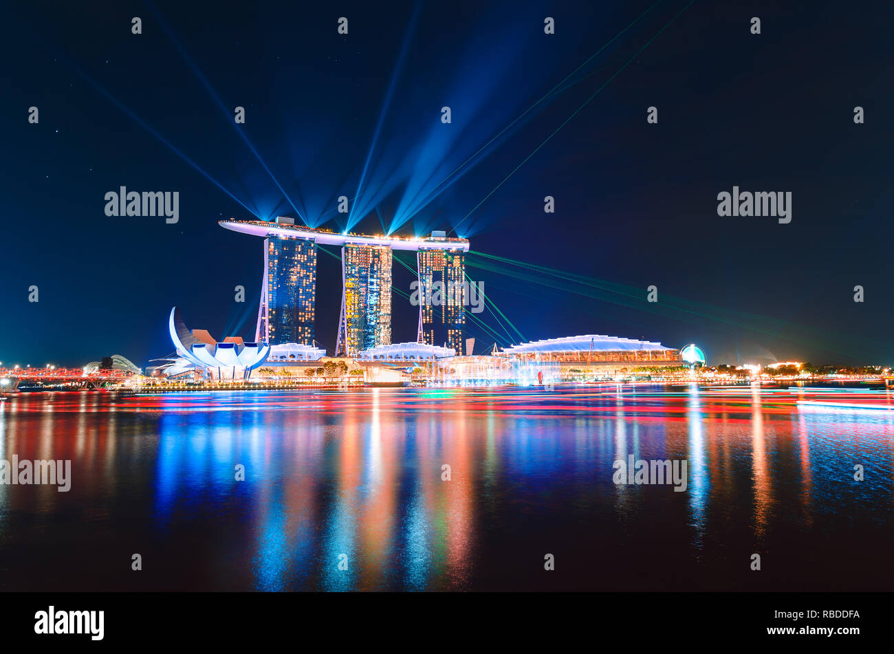 Light show from popular Marina Bay Sands Hotel Singapore Stock Photo