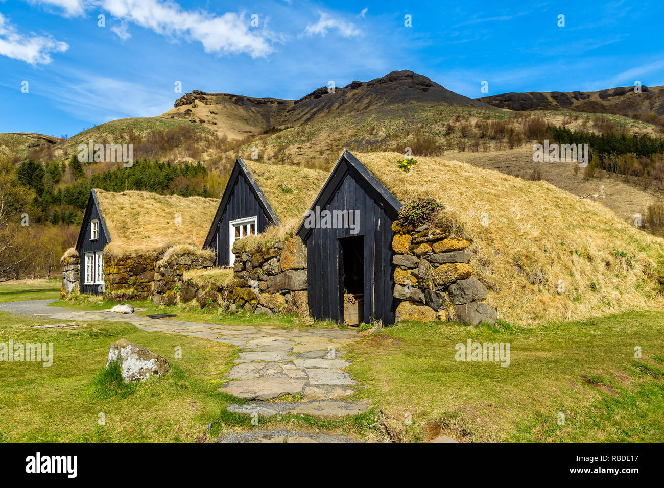 Grasscovered houses are typical for Iceland and are designed to