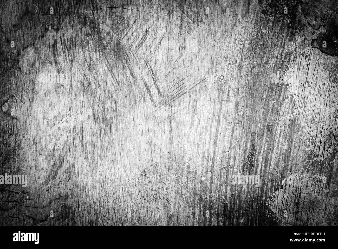 Scratched dirty dusty copper plate texture, old metal background. Cloudy and scratchy copper metal texture. Black and white image. Stock Photo