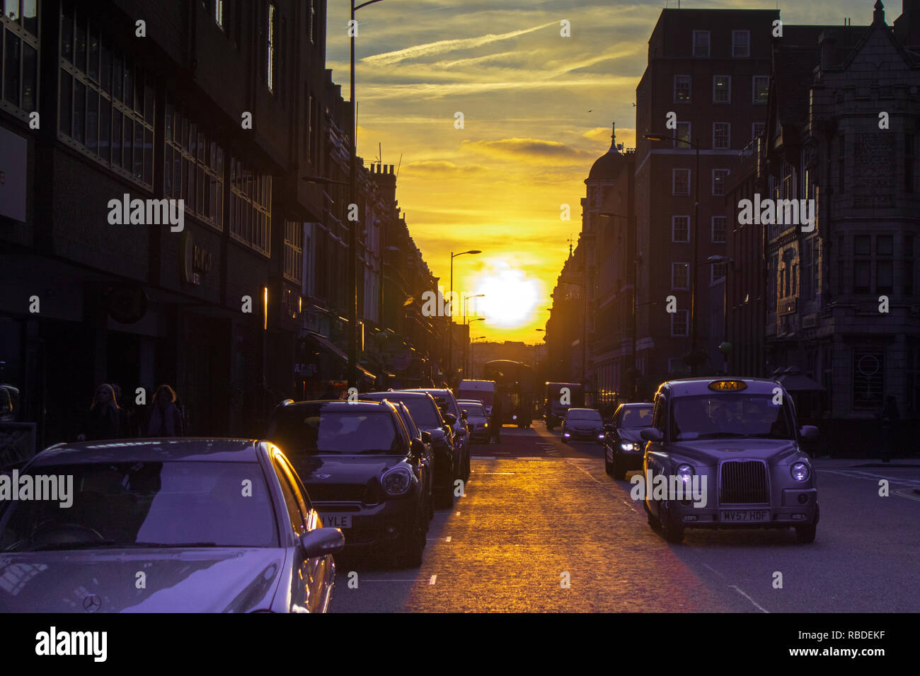 Sunset on Praed Street, London Stock Photo
