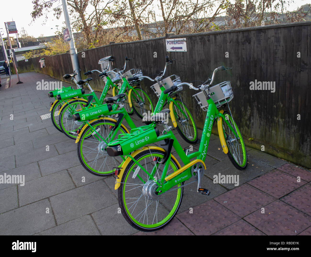 Green bikes parked outside Willesden Junction Station Stock Photo Alamy