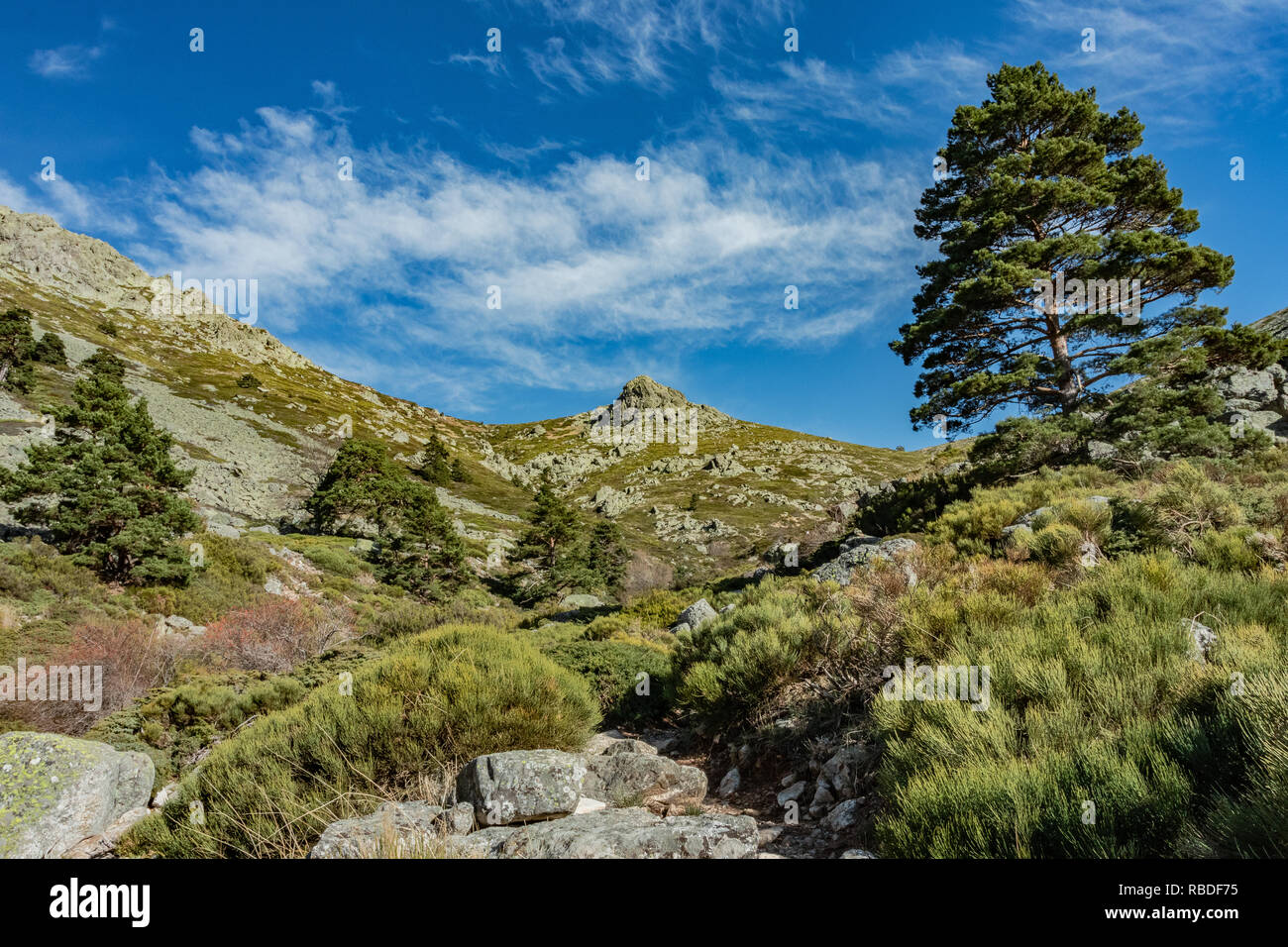 Landscape of Mountain range in the north of Madrid, Spain Stock Photo