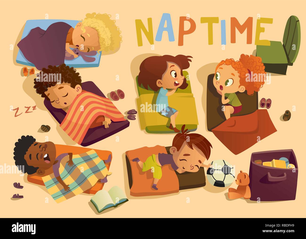 Nap Time In The Kindergarten Group Of Multiracial Girls And Boys