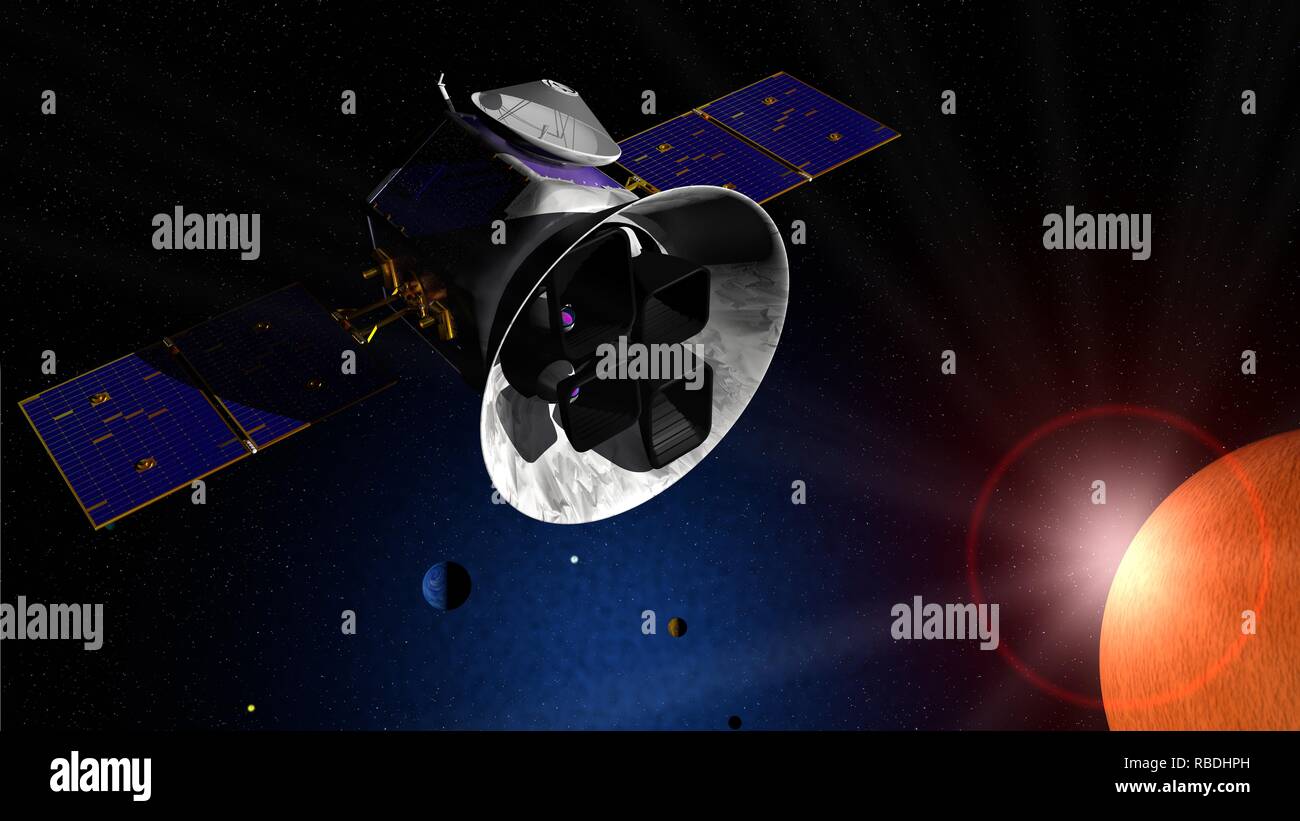 Transiting Exoplanet Survey Satellite TESS space telescope traveling  through space in search of exo planets. 3D illustration Stock Photo - Alamy