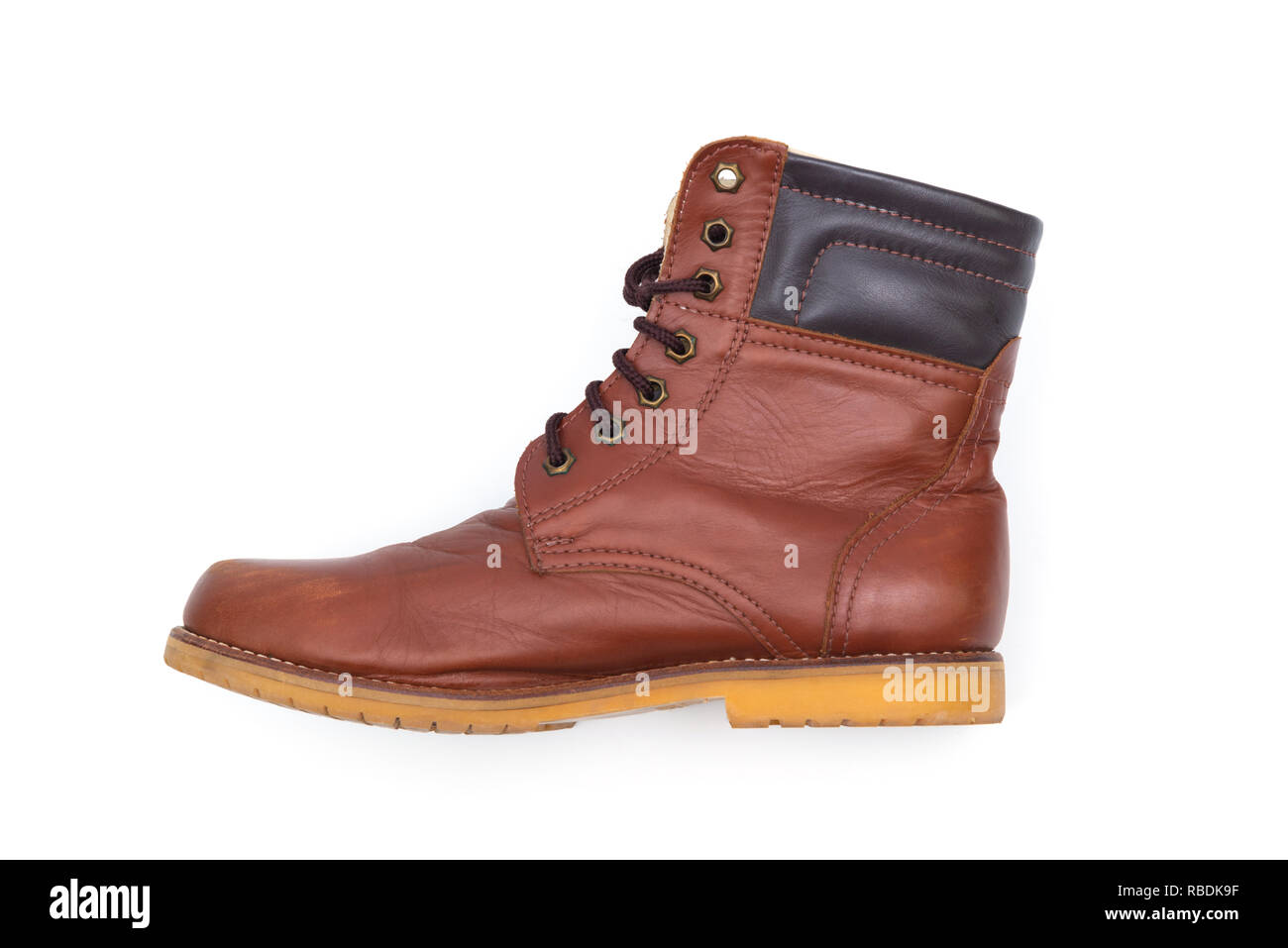 Male brown leather boot, men footwear fashion isolated on white
