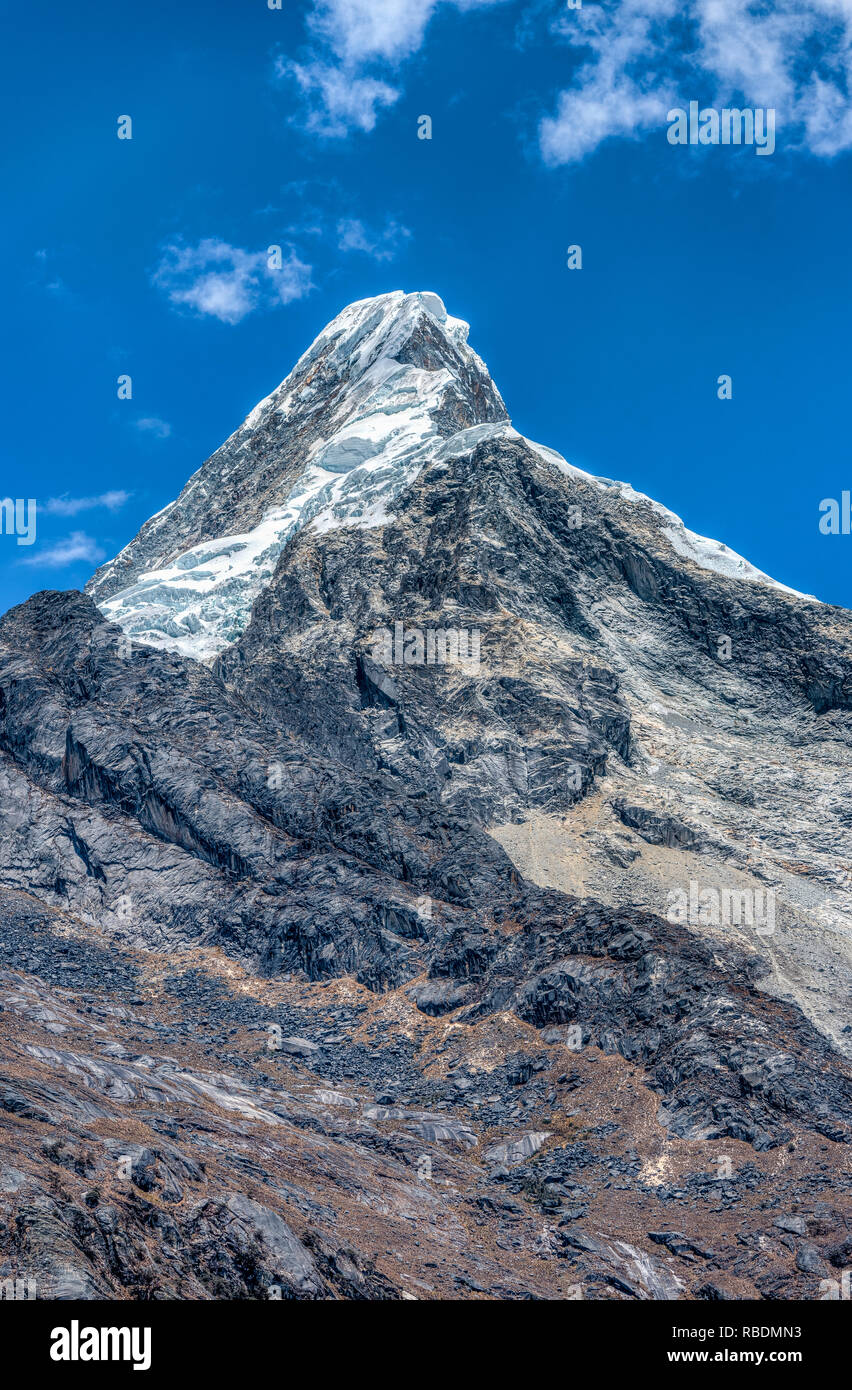 The iconic Artesonraju, the mountain portrayed in the Paramount Pictures icon. Stock Photo