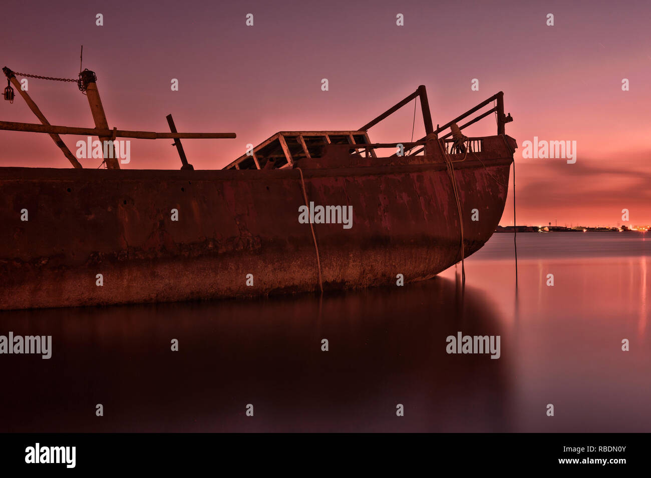 Old Dead Ship at Doha Beach Kuwait Stock Photo
