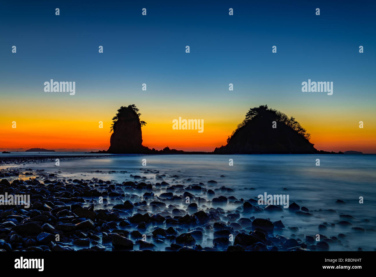 Korean Beach Rocks The two huge rocks called an old couple, that are located in Kkotji ...
