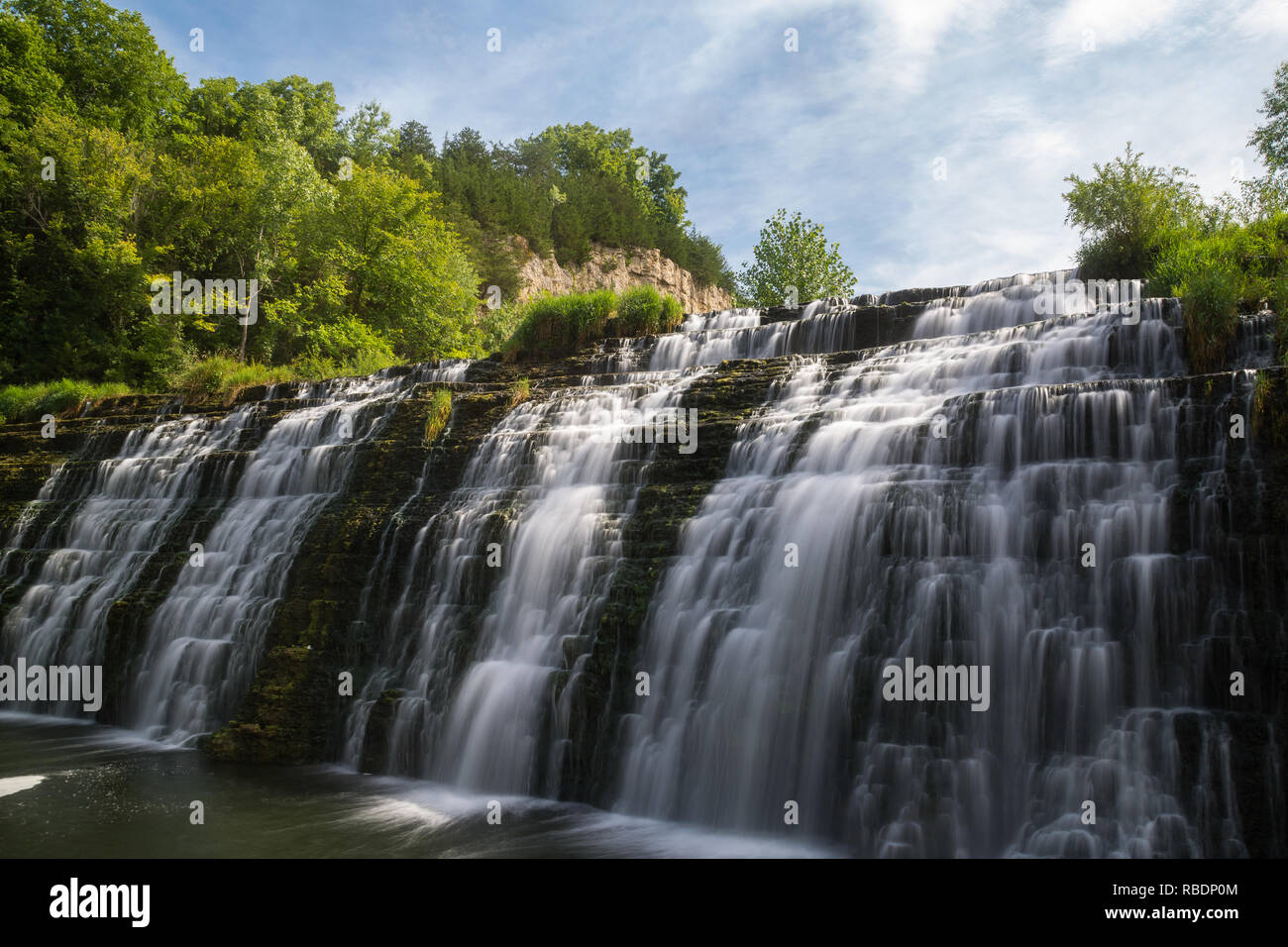 Water cascading down Thunder Bay Falls on a Summer morning.  Galena, Illinois, USA Stock Photo
