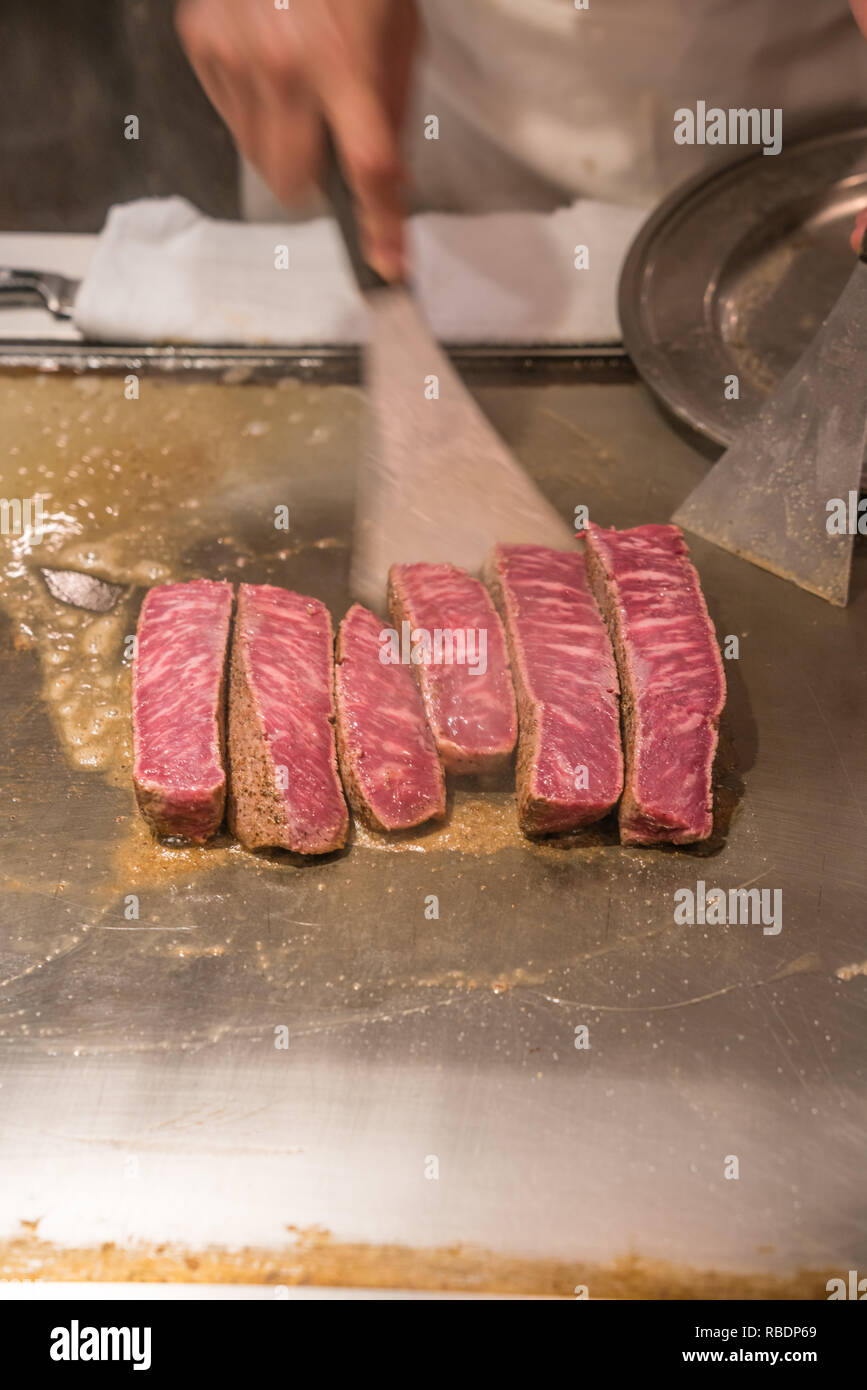 Chef Cook Japanese Wagyu Kobe Beef Steak Stock Photo Alamy