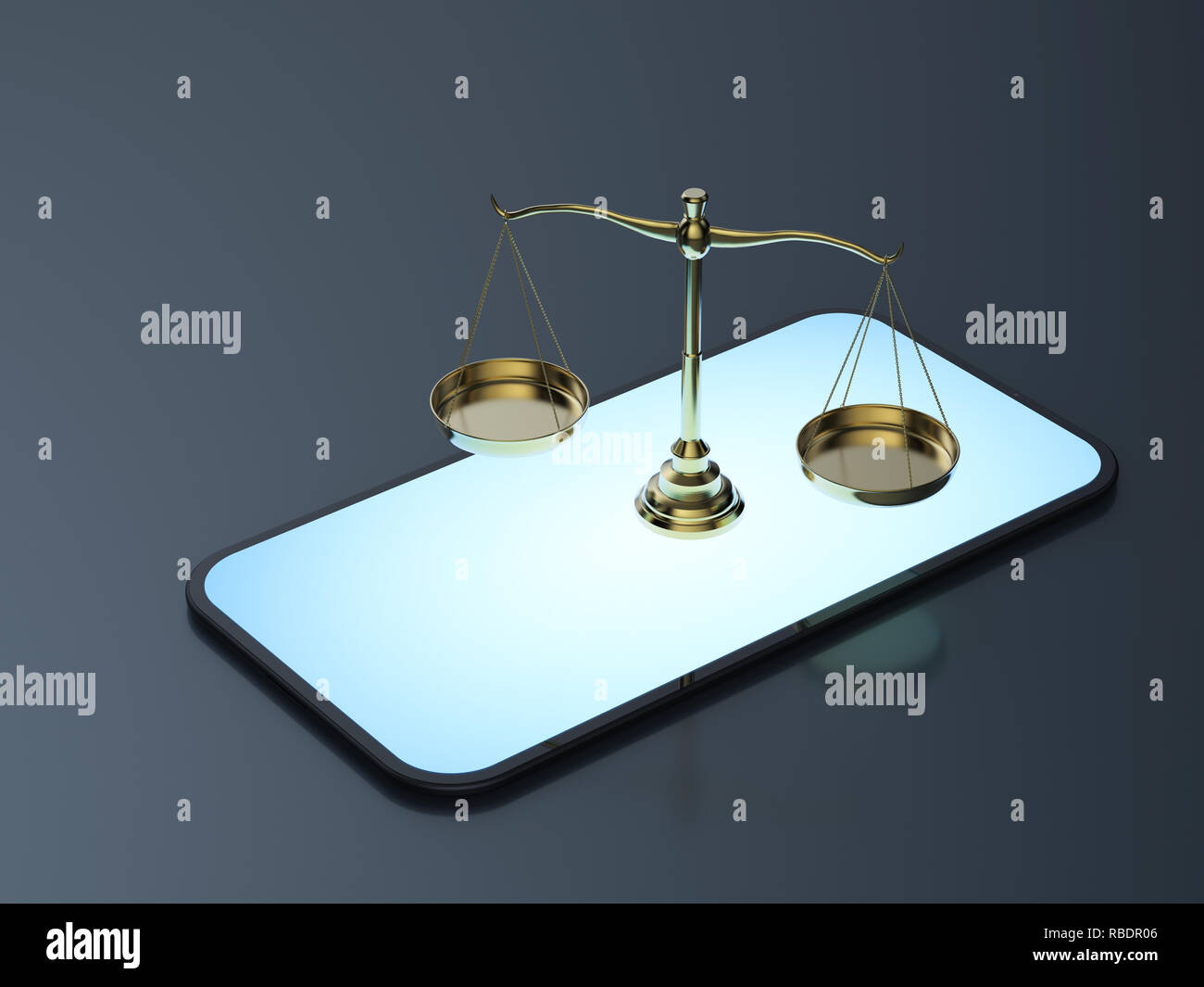 Cyber law or internet law concept with 3d rendering law scale on mobile phone Stock Photo