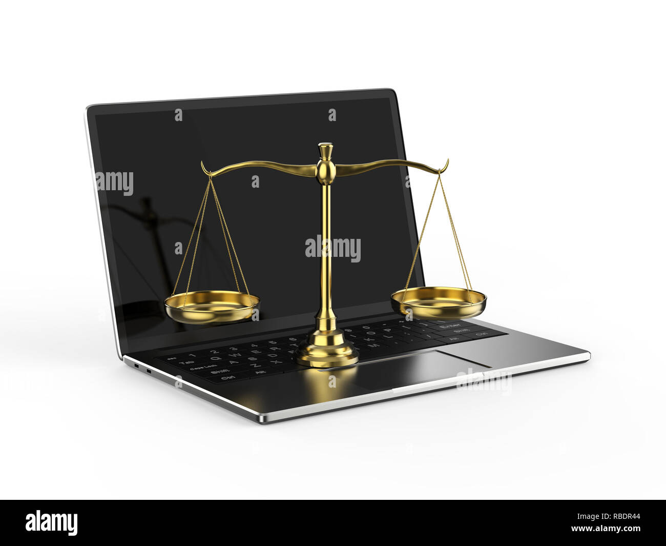 Cyber law or internet law concept with 3d rendering law scale with computer notebook Stock Photo