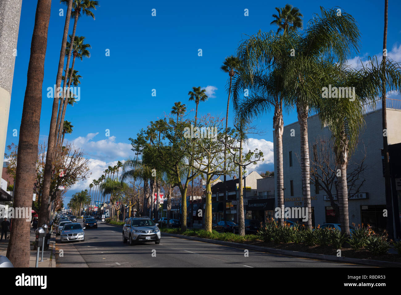 Shops Line A Hollywood Street In Los Angeles, California Stock Photo 