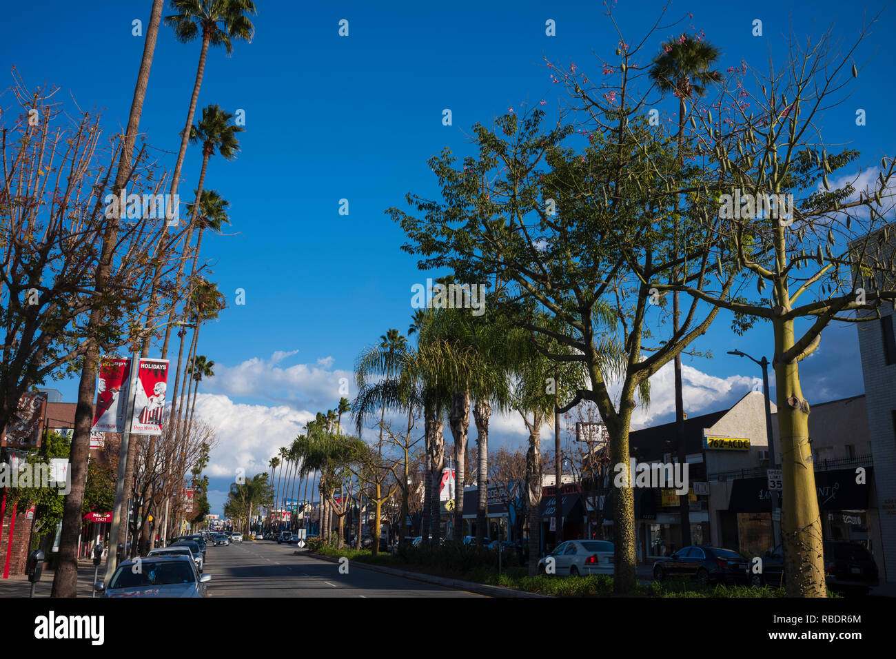 Shops line a Hollywood street in Los Angeles, California Stock Photo