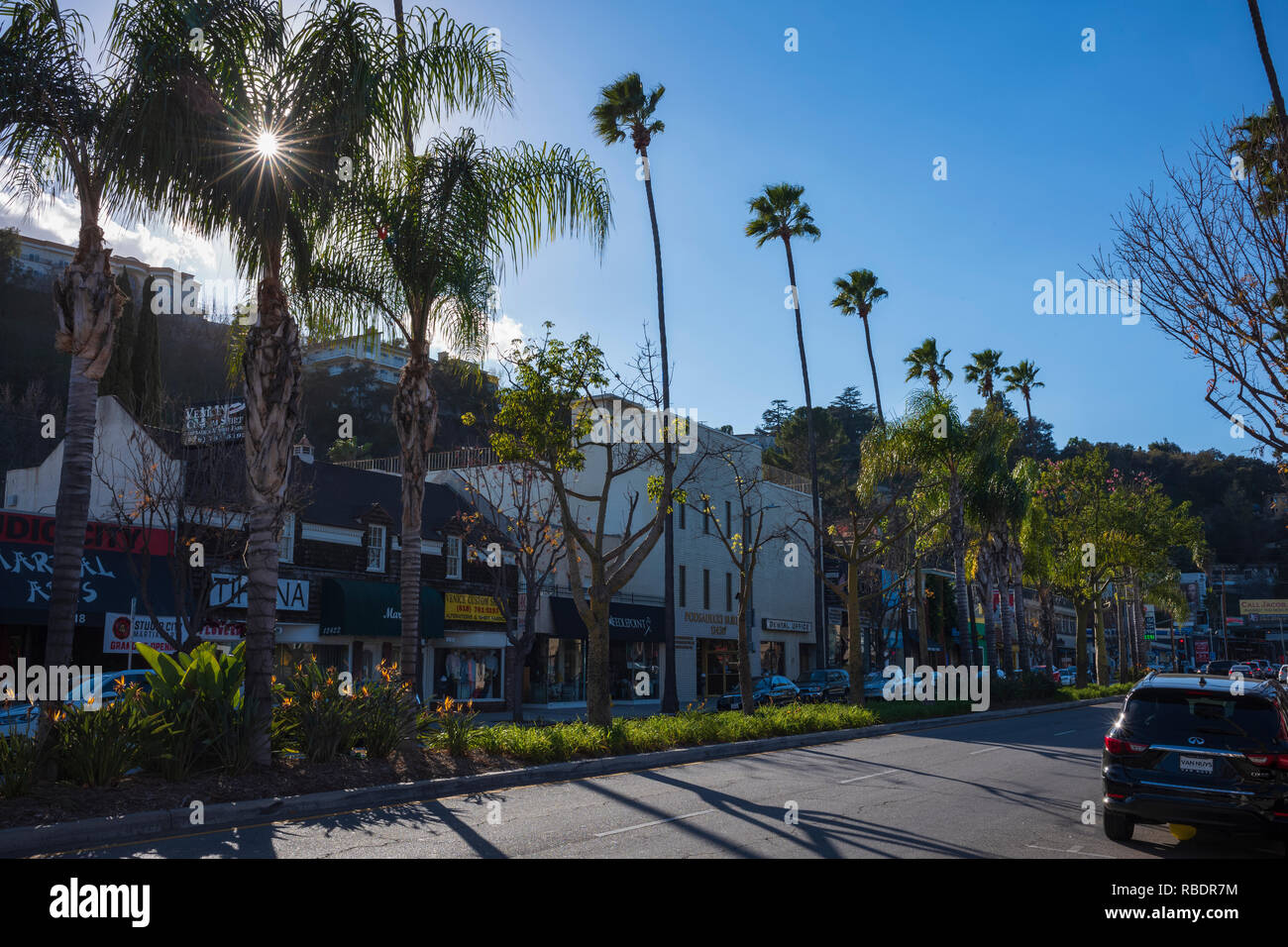 Shops line a Hollywood street in Los Angeles, California Stock Photo