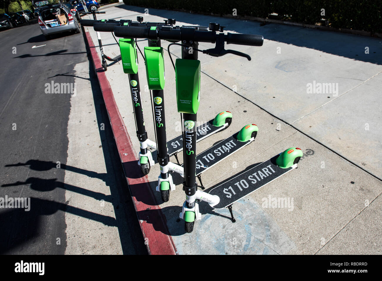 LimeS electric scooters. Los Angeles. California Stock Photo Alamy
