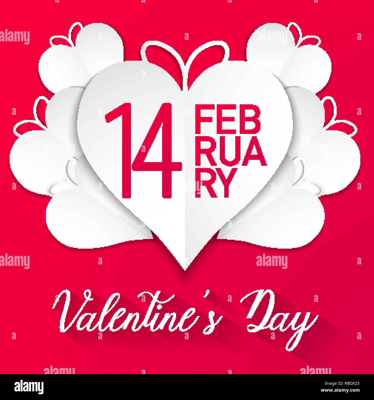 Happy valentines day, white hearts with red background, vector ...