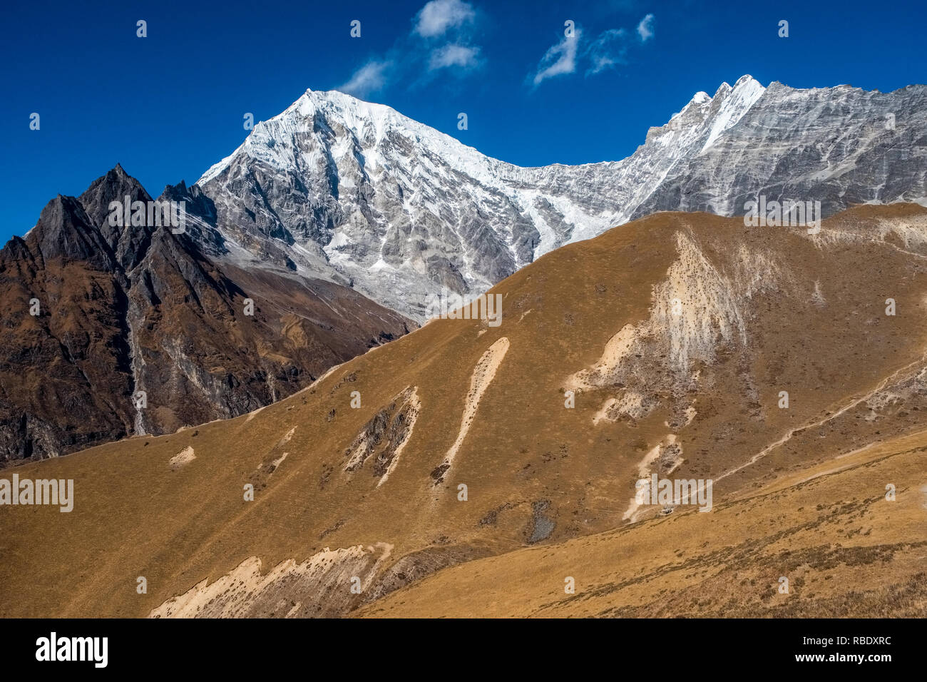 The Langtang Himalayas and the popular viewpoint of Kyanjin Ri, Nepal Stock Photo