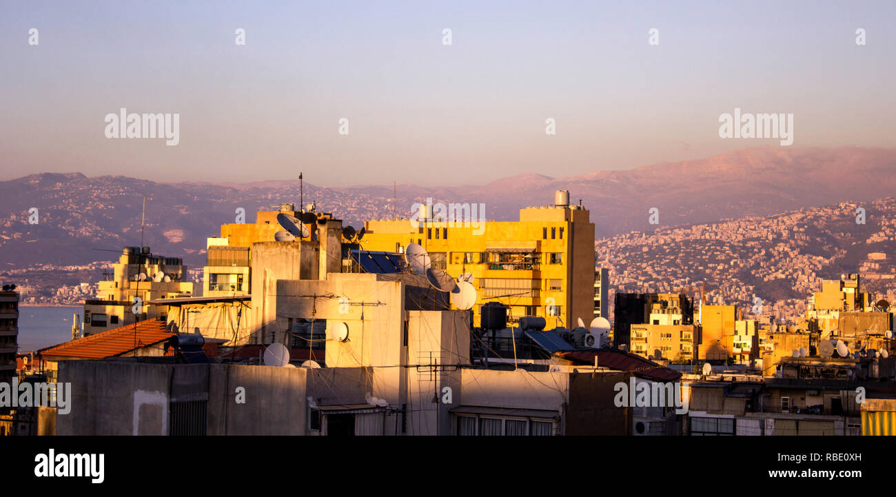 Beautiful view of the city of Beirut and the mountains around. Beirut, Lebanon Stock Photo