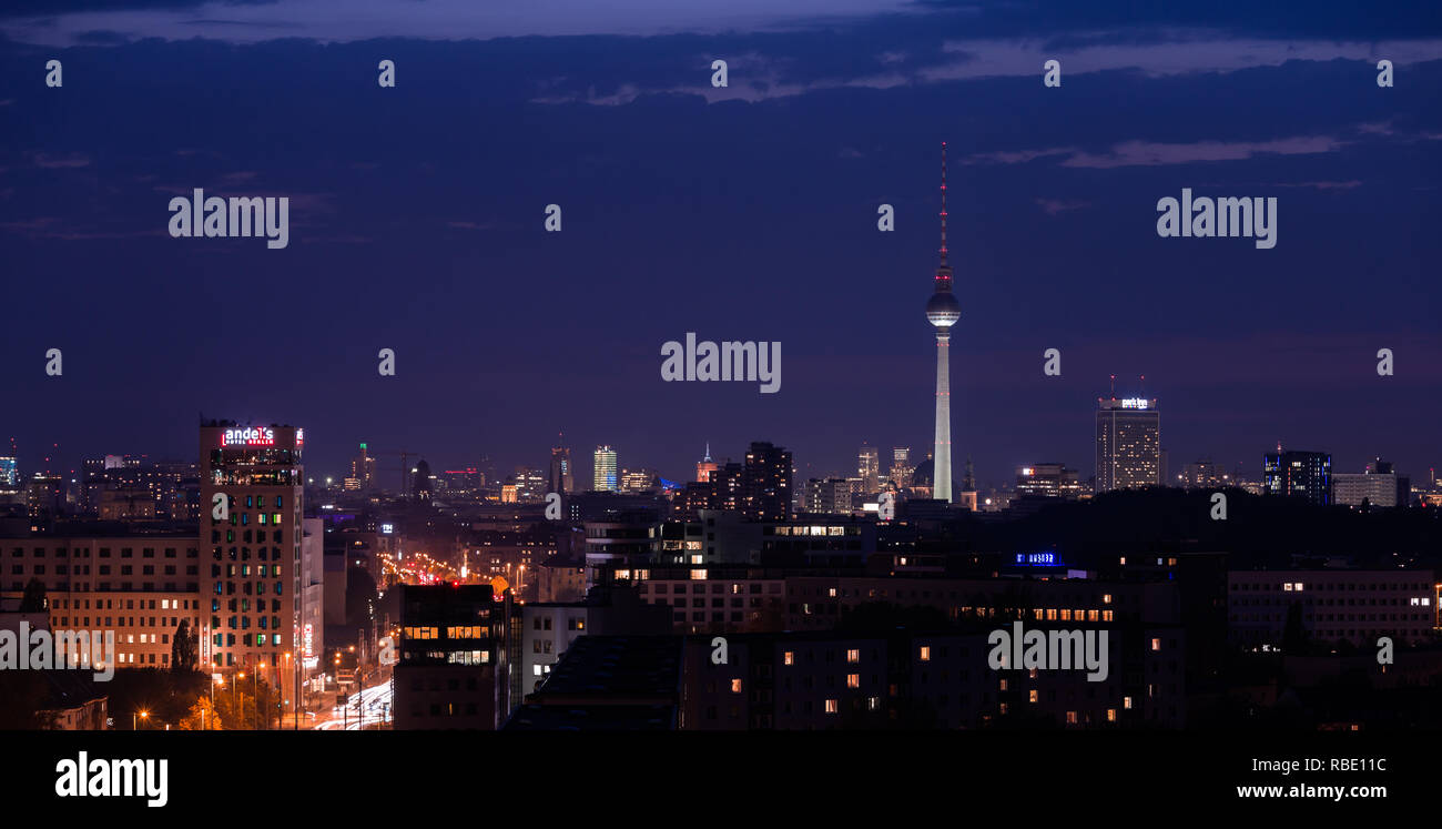Berlin, capital skyline, blue hour Stock Photo