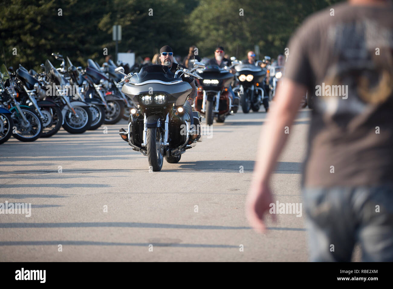 Motorcycle riders from all over the world attend the 115th Harley-Davidson anniversary celebration event in downtown Milwaukee, Wisconsin Stock Photo