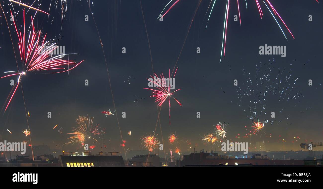 Isolated happy new year fireworks in Vienna Austria Stock Photo Alamy