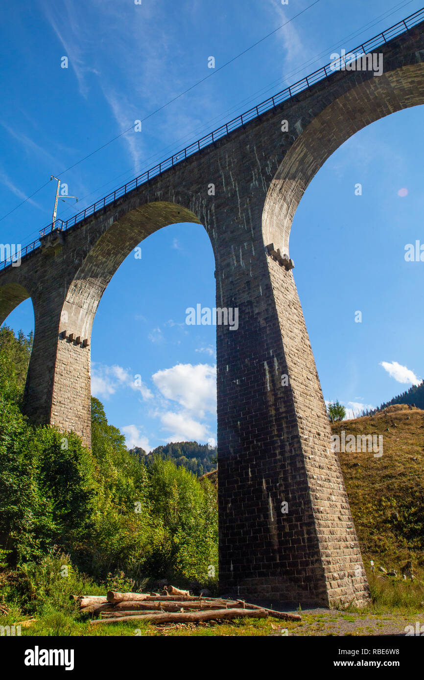 Arched railroad train overpass through the Black Forest in Germany Stock Photo