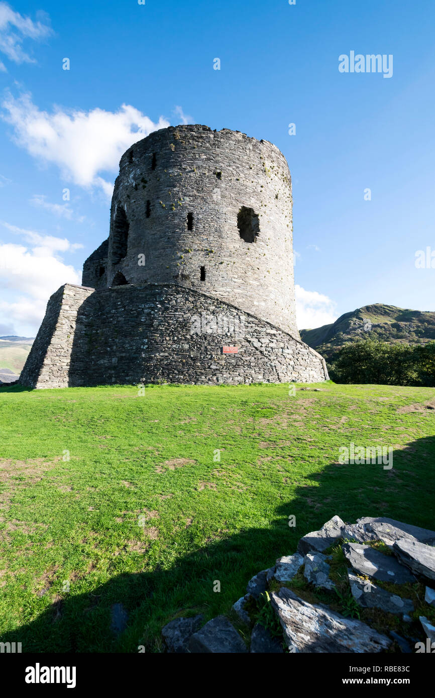 Dolbadarn Castle fortification built by the Welsh prince Llywelyn the great during the 13th century at the base of Llanberis pass North Wales Stock Photo