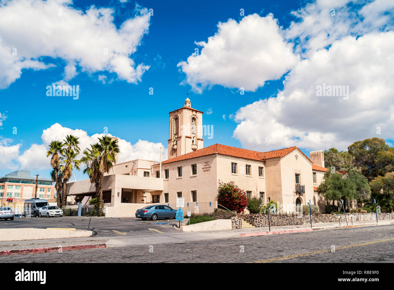 First United Methodist Church of Tucson on the campus of the University of Arizona in Tucson, Arizona. Stock Photo