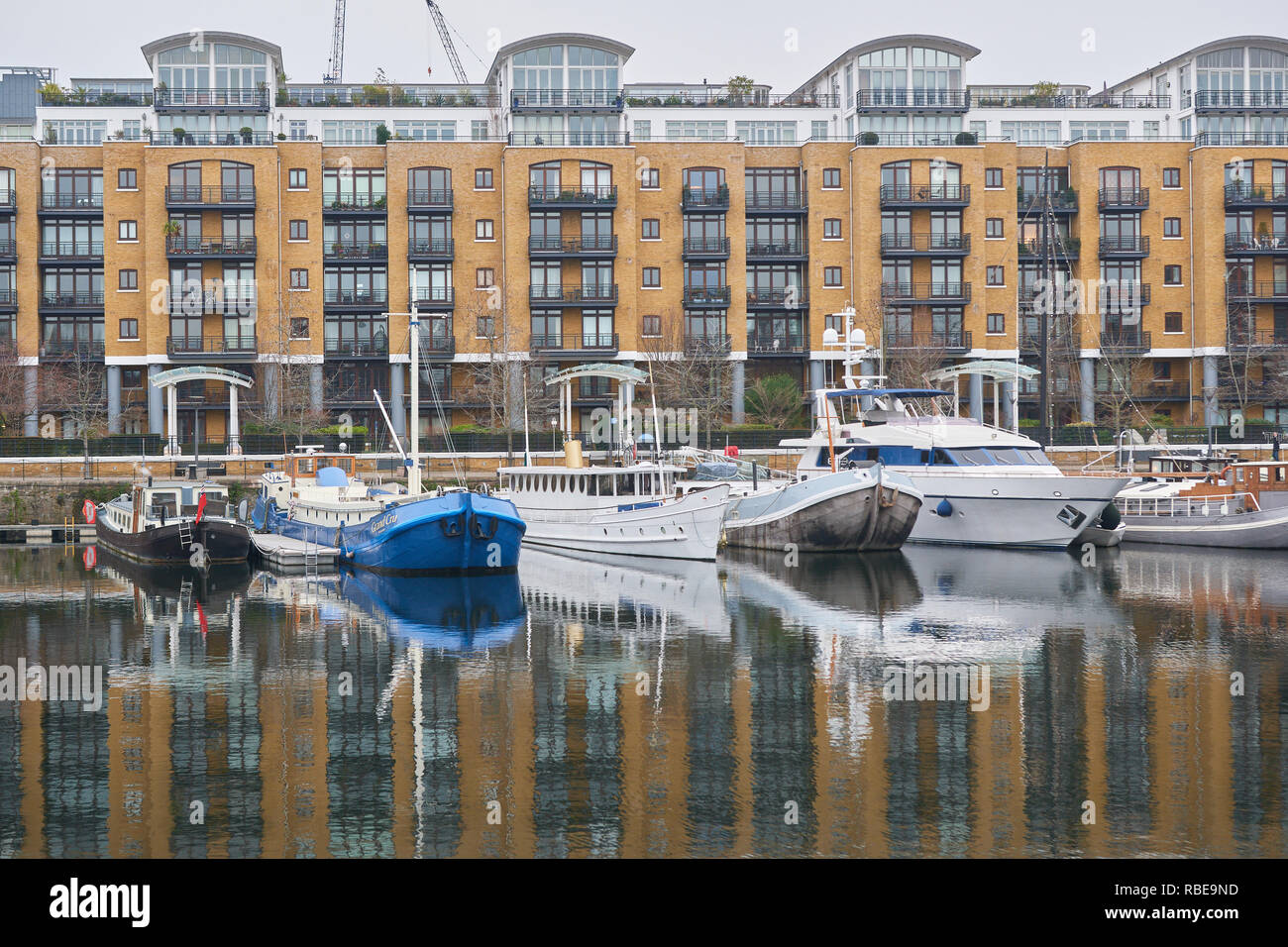 Boats at their winter moorings in the marina of St Katherine's docks