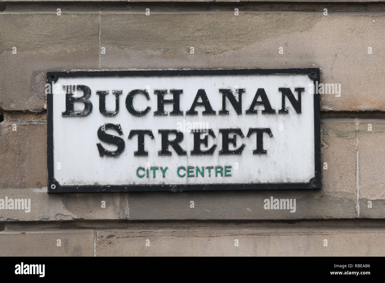 Buchanan Street street sign, Glasgow city centre, Scotland, UK Stock