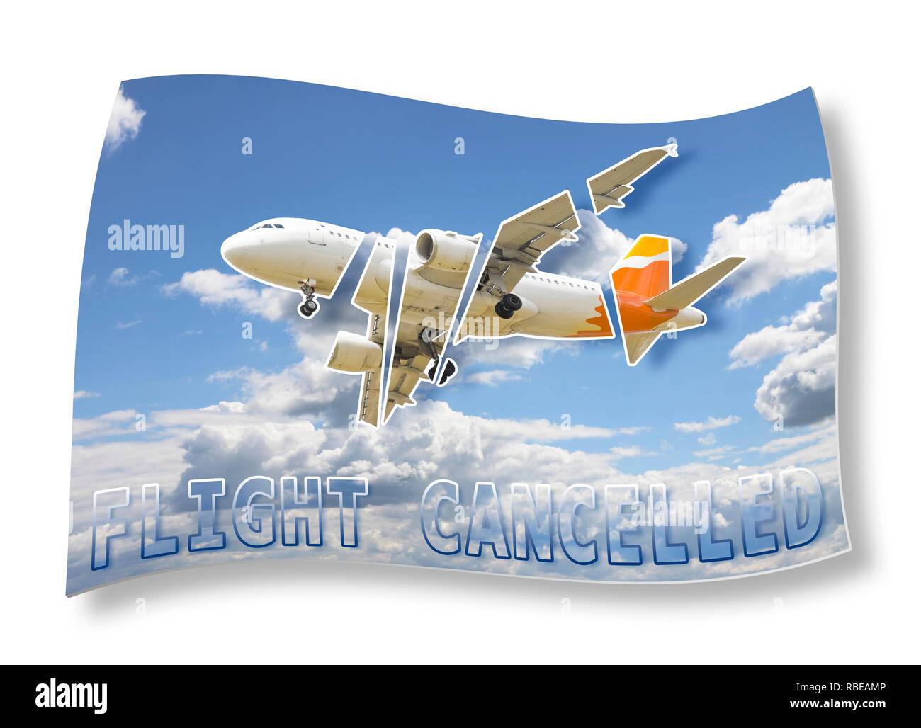 Flight cancelled concept image. The graphics on the fuselage is of my own invention. Stock Photo