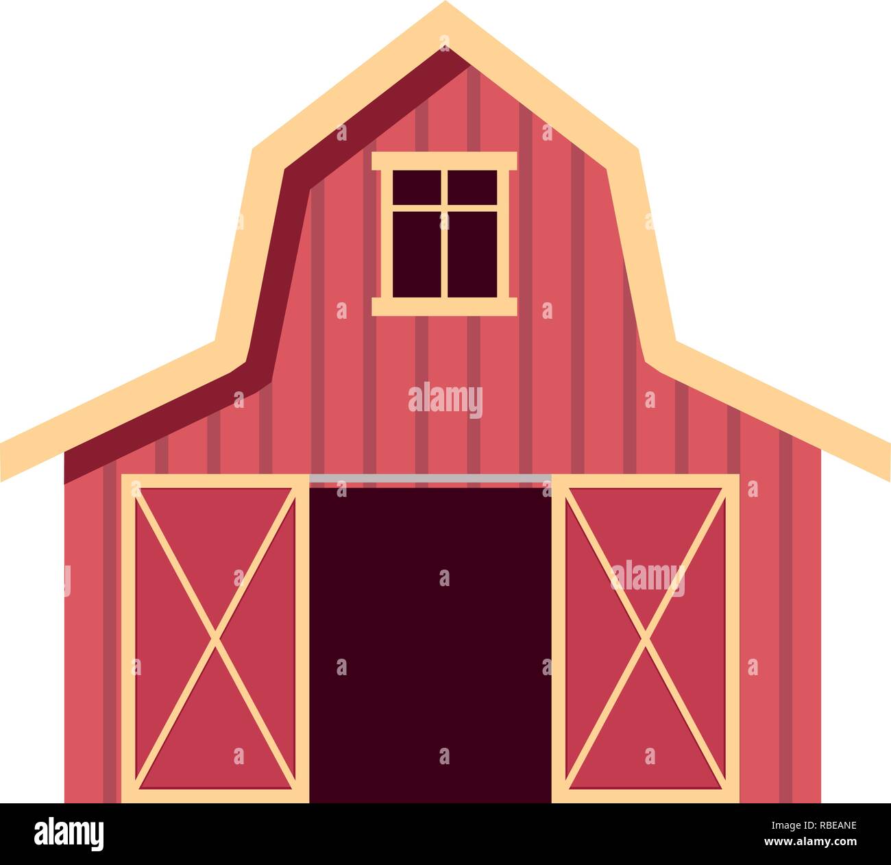 Red wooden farm barn in flat style. Agricultural building for livestock or equipment. Vector illustration Stock Vector