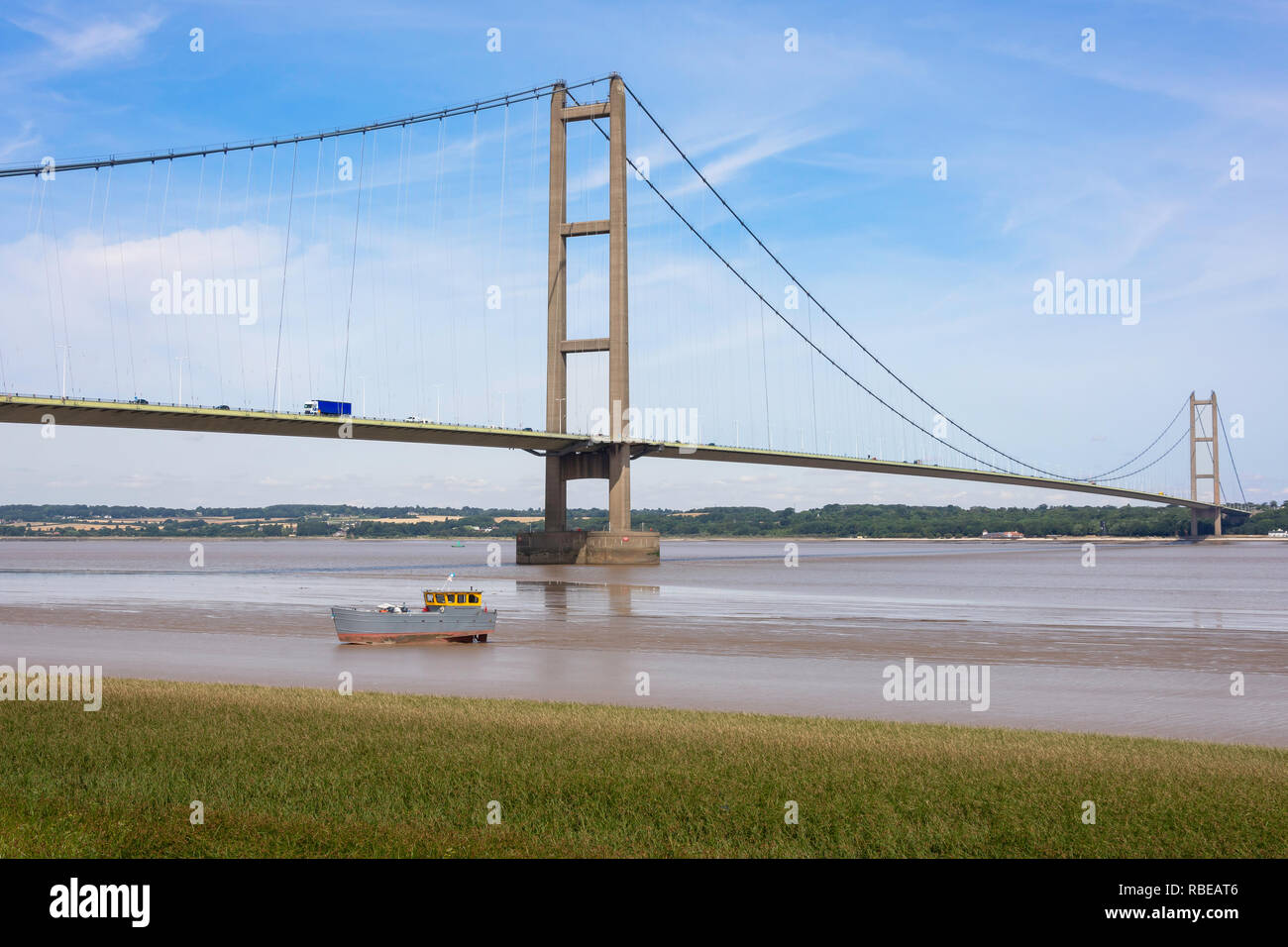 The Humber Bridge over Humber river, Barton-upon-Humber, Lincolnshire, England, United Kingdom Stock Photo