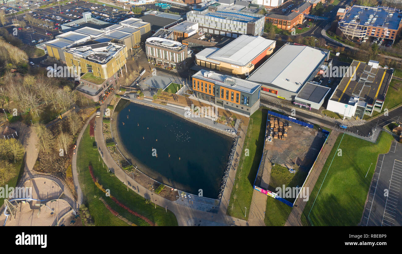 Aerial view of Southwater at Telford Town Centre Shropshire 2019 Stock