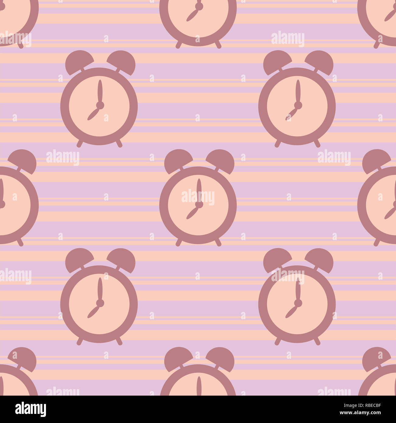 Seamless alarm clock pattern on striped background Stock Photo