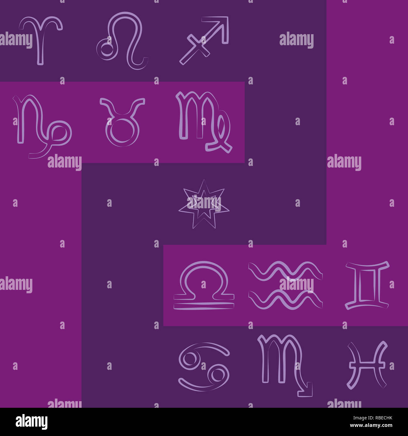 Zodiac signs irregular pattern in shades of purple Stock Photo - Alamy