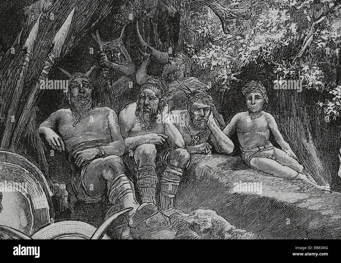 Frankish tribes. 6th century. Europe.  Engraving, 1882. Stock Photo