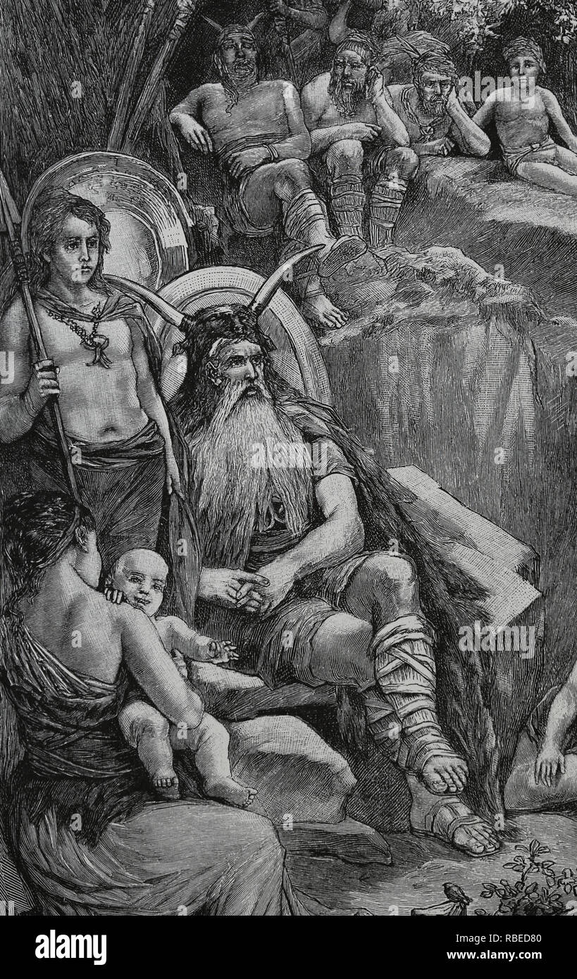 Clovis I (c. 466-511 or 513). First king of the Franks. Engraving, 1882. Germania. Stock Photo