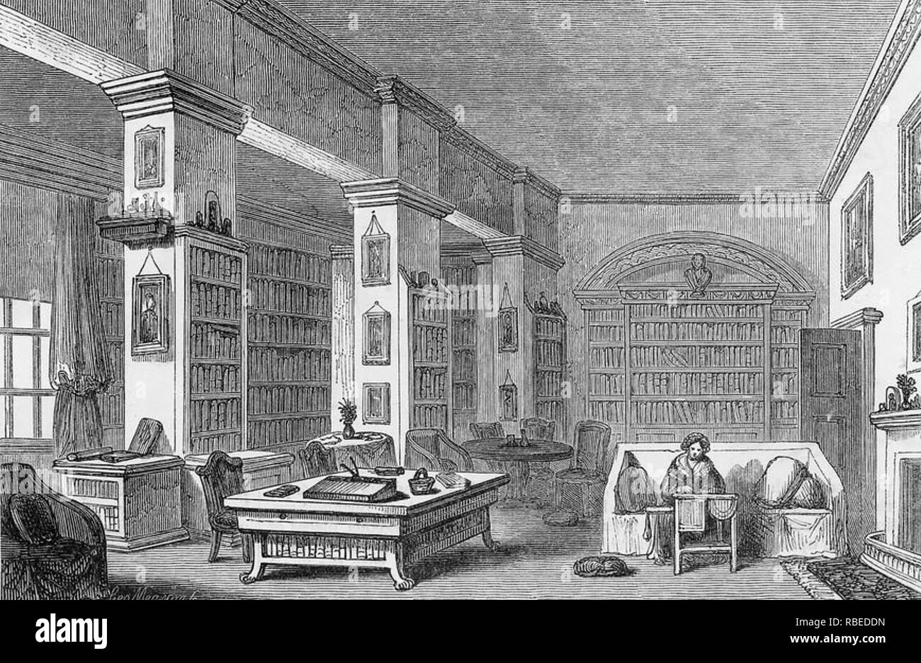 MARIA EDGEWORTH (1768-1849) Anglo-Irish writer in the library Edgeworthstown House, County Longford, Ireland Stock Photo