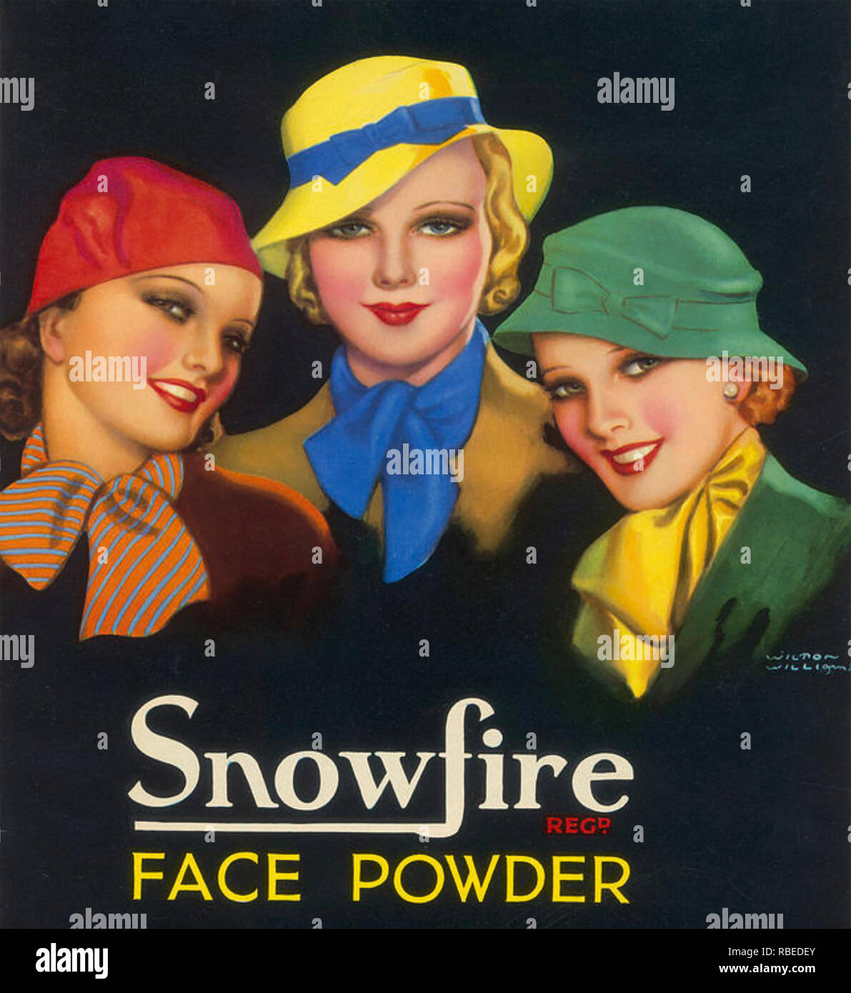 SNOWFIRE FACE POWDER Advert by the American cosmetics company about 1933 trading heavily on the image promoted by Ginger Rogers Stock Photo